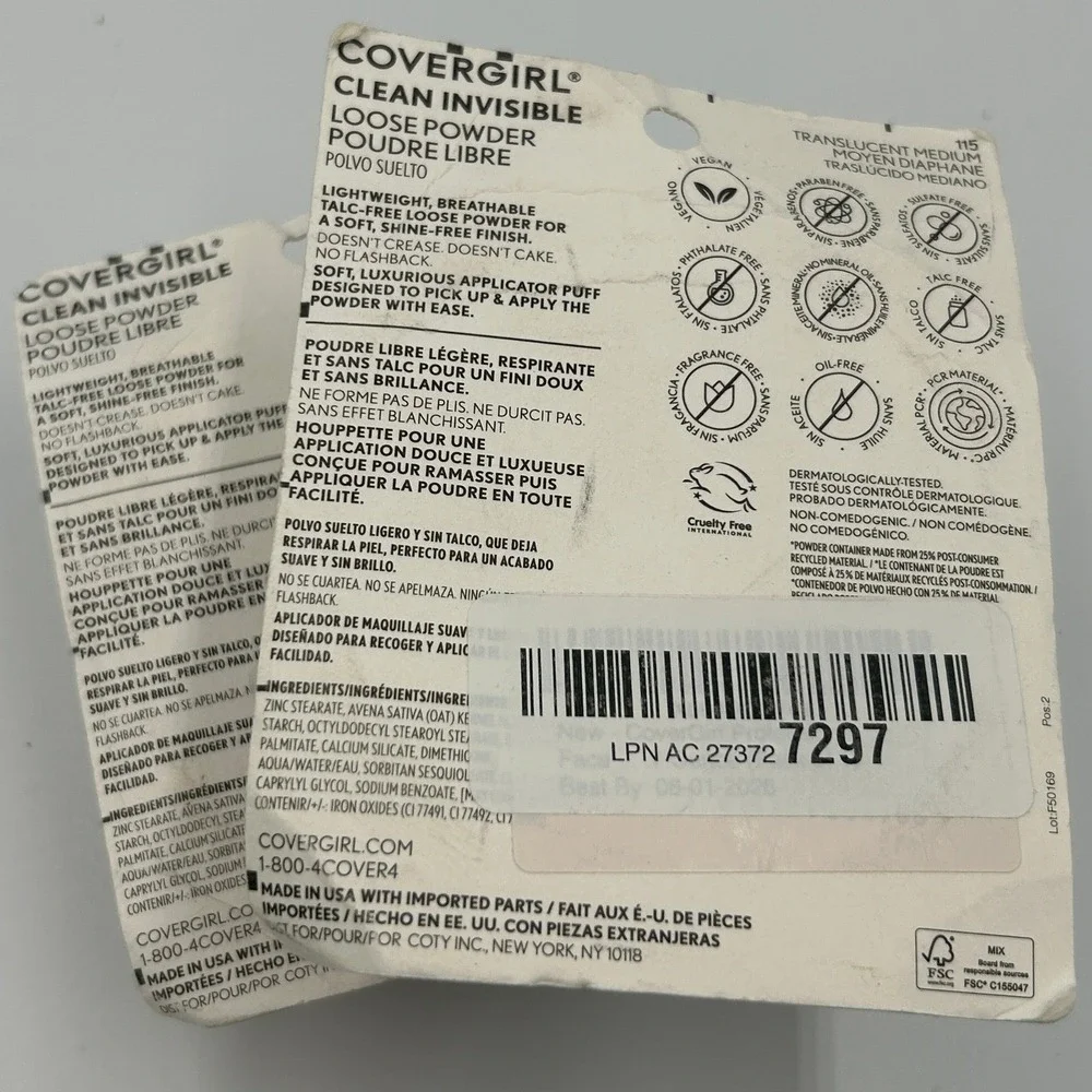 Covergirl Clean Invisible Pressed Powder Translucent 115‎ Talc-Free 2 Pack